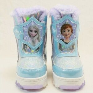 Disney Frozen Girls Blue Purple Light-up Kids Snow Boots Size 7 Faux Fur Lined